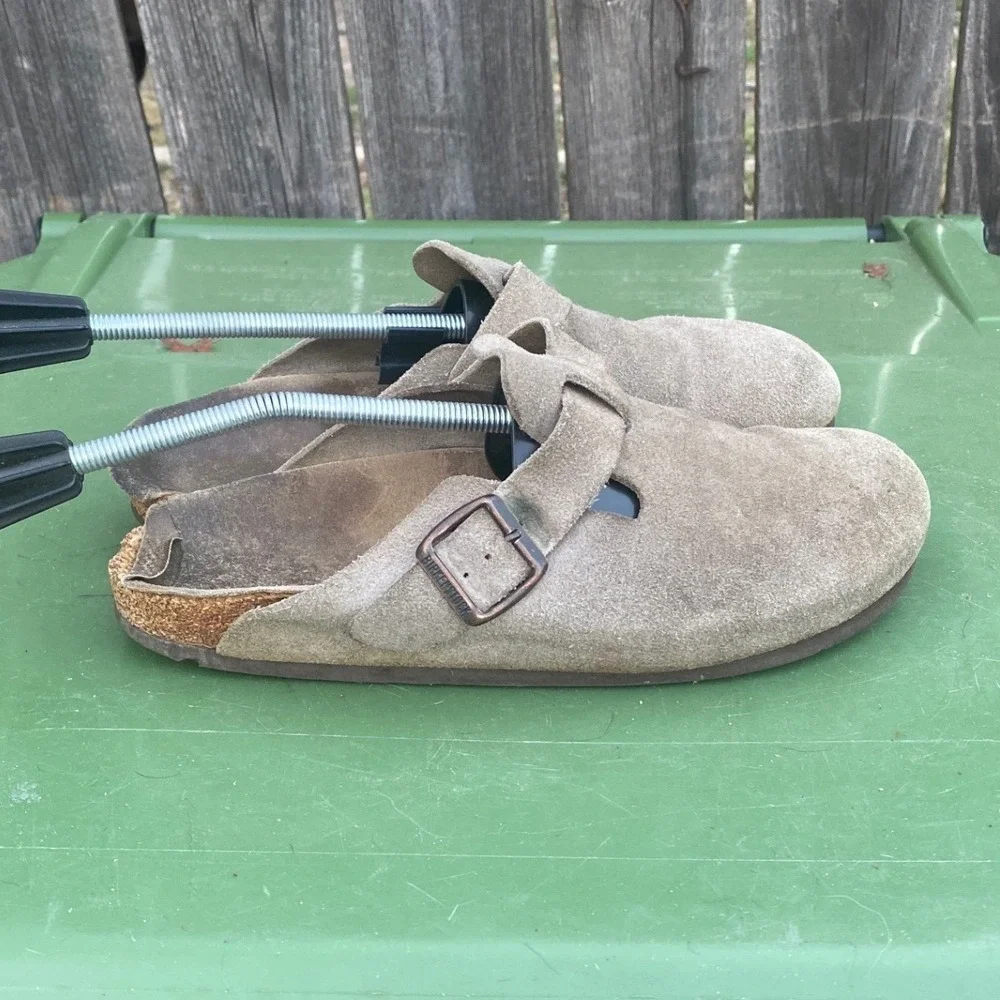 Birkenstock Boston Suede Clogs Taupe Mens Size‎ 41 M8 L10 Adjustable Strap